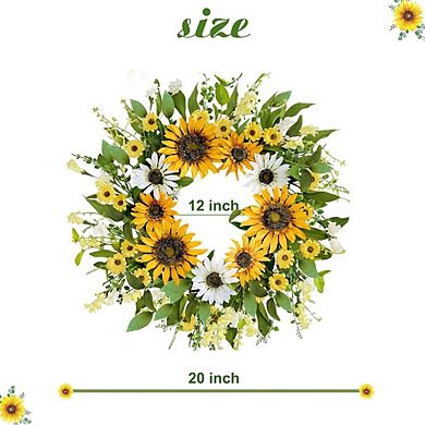 20 Inch Artificial Spring Wreath with Sunflowers and Daisies for Front Door Decor