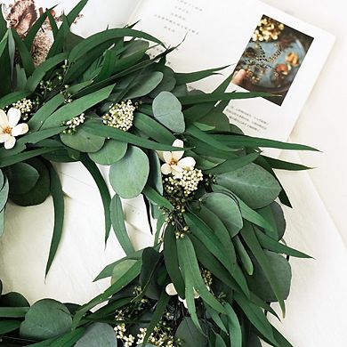 16 Inch Preserved Eucalyptus Wreath with Natural Dried Flowers for Home Decor