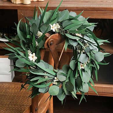 16 Inch Preserved Eucalyptus Wreath with Natural Dried Flowers for Home Decor