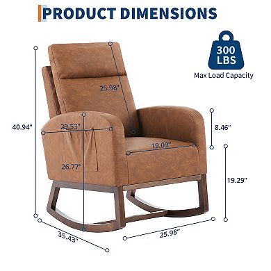 Rocking Chair with Pocket, High Back Glider Chair, Accent Armchair