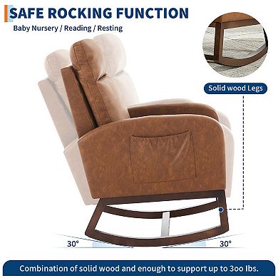 Rocking Chair with Pocket, High Back Glider Chair, Accent Armchair
