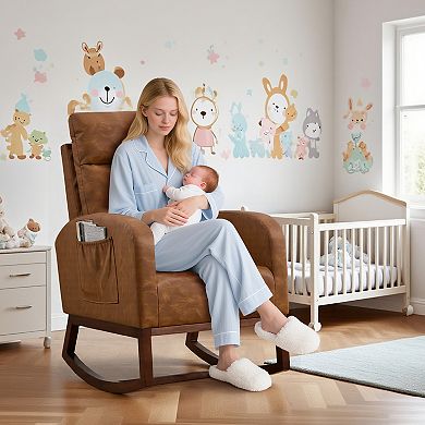 Rocking Chair with Pocket, High Back Glider Chair, Accent Armchair