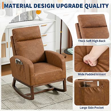 Rocking Chair with Pocket, High Back Glider Chair, Accent Armchair