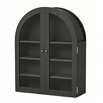 Bathroom Wall Mounted Cabinet, Arched Medicine Cabinet Over The Toilet Storage Organizer w/Doors