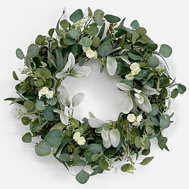 22" Eucalyptus Wreath with Hello Sign, Spring & Summer Front Door Decor