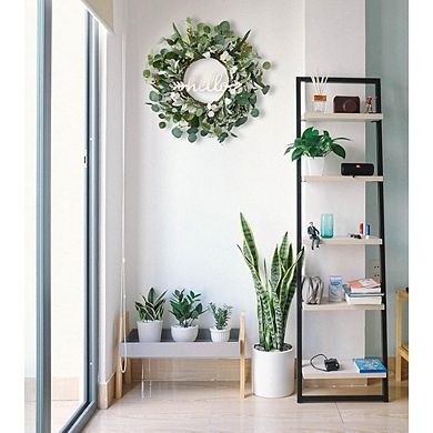 22" Eucalyptus Wreath with Hello Sign, Spring & Summer Front Door Decor