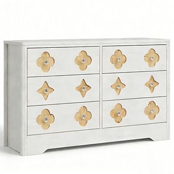 6 Drawer Dresser for Bedroom, 47.2'' Wide Dresser, Boho Chest of Drawers, Wooden Chest