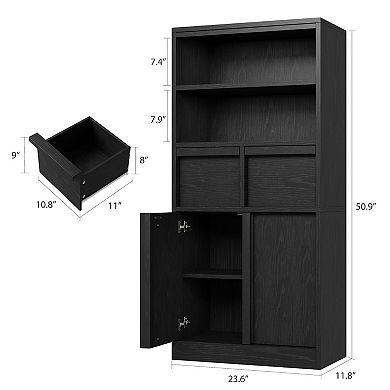 Tall Storage Cabinet, Freestanding Buffet Cabinet w/Drawers, Doors &Adjustable Shelves,Multipurpose