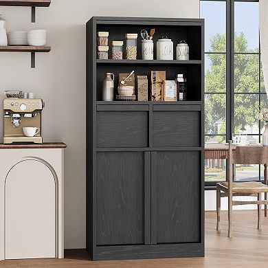 Tall Storage Cabinet, Freestanding Buffet Cabinet w/Drawers, Doors &Adjustable Shelves,Multipurpose