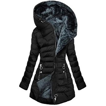 Women's Winter Military Jacket - Fleece Lined, Waterproof, Faux Fur Hood Coat