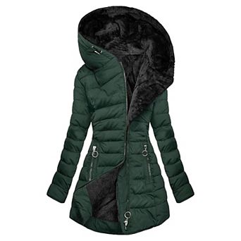 Women's Winter Military Jacket - Fleece Lined, Waterproof, Faux Fur Hood Coat