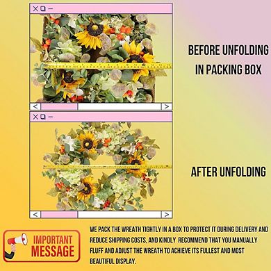 20 Inch Sunflower and Hydrangea Wreath with Eucalyptus and Orange Berries, Farmhouse Front Decor