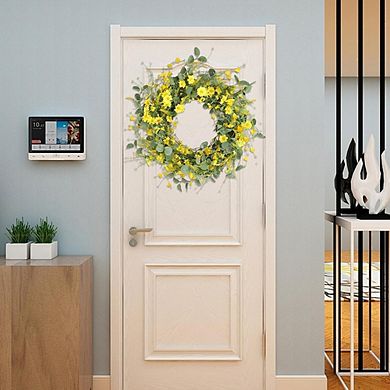22" Daisy Wildflower Wreath with Green Leaves for Front Door and Home Décor