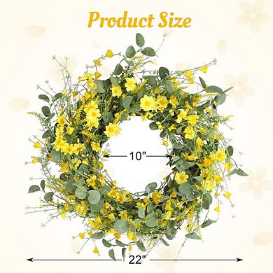 22" Daisy Wildflower Wreath with Green Leaves for Front Door and Home Décor