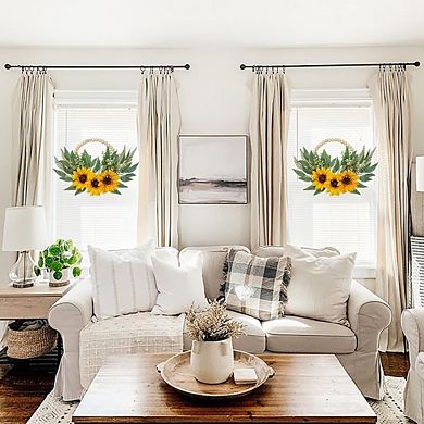 Artificial Sunflower Eucalyptus Wood Bead Wreaths, 2-Pack Farmhouse Decor