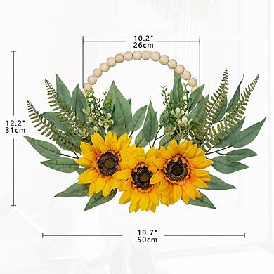 Artificial Sunflower Eucalyptus Wood Bead Wreaths, 2-Pack Farmhouse Decor