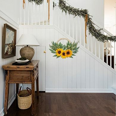 Artificial Sunflower Eucalyptus Wood Bead Wreaths, 2-Pack Farmhouse Decor