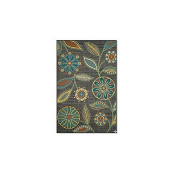 Dark Grey Floral Kitchen Rug, Washable Non-Slip Indoor Carpet