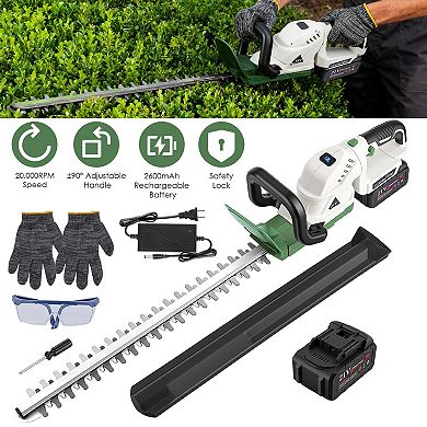 20" Cordless Hedge Trimmer 21V Electric Bush Trimmer with Dual Blades