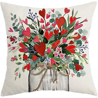 Valentine’s Pillow Cover 16x16 Heart Floral Vase Farmhouse Decor