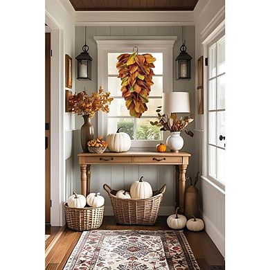 Autumn Magnolia Teardrop Swag 27" Fall Garland for Front Door, Thanksgiving & Wall Décor