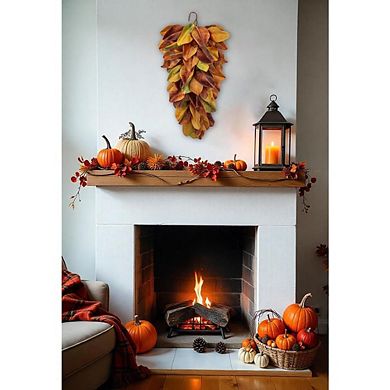 Autumn Magnolia Teardrop Swag 27" Fall Garland for Front Door, Thanksgiving & Wall Décor