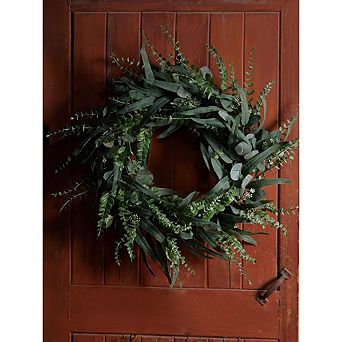 24" Eucalyptus & Willow Wreath for Front Door, Spring Greenery Wall Decor