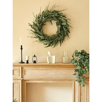 24" Eucalyptus & Willow Wreath for Front Door, Spring Greenery Wall Decor