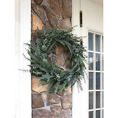 24" Eucalyptus & Willow Wreath for Front Door, Spring Greenery Wall Decor