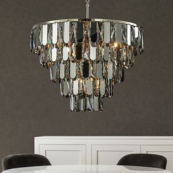 6-Light Dimmable 5 tier Smoked Crystal Chandelier 22" Modern Pendant Light Fixture with Polished Nic