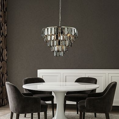 6-Light Dimmable 5-Tier Smoked Crystal Chandelier 22" Modern Pendant Light Fixture