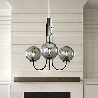 Modern Glam 3-Light 25'' Bubble Chandelier with Smoked Hand-Blown Glass Globes, Black Sputnik Design