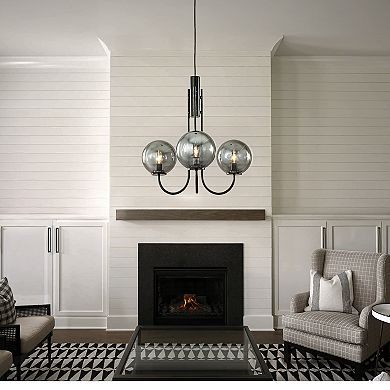 Modern Glam 3-Light 25'' Bubble Chandelier with Smoked Hand-Blown Glass Globes, Black Sputnik Design