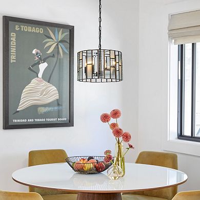 4-Light Modern Matte Black Drum Glam Chandelier Art Glass Pendant for Dinning Room