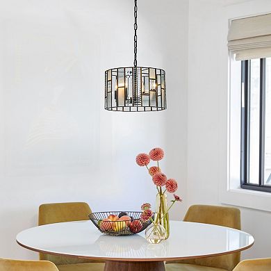 4-Light Modern Matte Black Drum Glam Chandelier Art Glass Pendant for Dinning Room