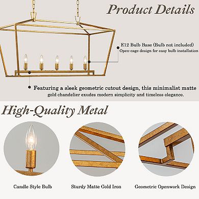 5-Light 39'' Modern Industrial Matte Gold Linear Lantern Geometric Chandelier Rectangle Cage Light F