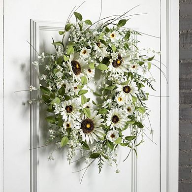 26 Inch Artificial Sunflower and Berry Spring Wreath for Front Door Decor