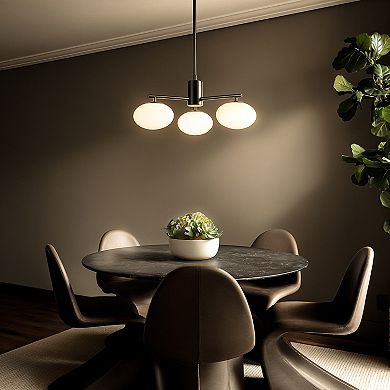 3-Light 20'' Matte Black Century Modern Opal Glass Chandelier Classic Globe Pendant Light