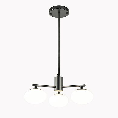 3-Light 20'' Matte Black Century Modern Opal Glass Chandelier Classic Globe Pendant Light