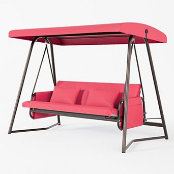 WOW PIONEER Outdoor Patio Three Seater Metal Swing Chair with Adjustable Canopy