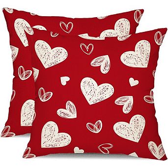 Valentine’s Day Pillow Covers 18x18 Set of 2 White with Red Hearts Decor