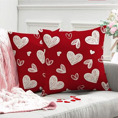 Valentine’s Day Pillow Covers 18x18 Set of 2 White with Red Hearts Decor