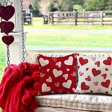 Valentine’s Day Pillow Covers 18x18 Set of 2 White with Red Hearts Decor