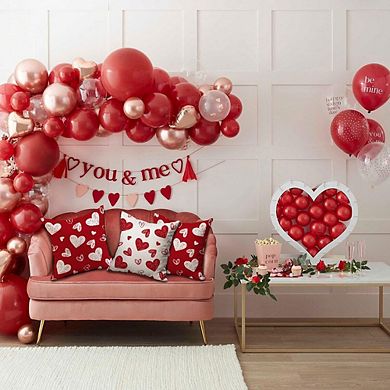 Valentine’s Day Pillow Covers 18x18 Set of 2 White with Red Hearts Decor