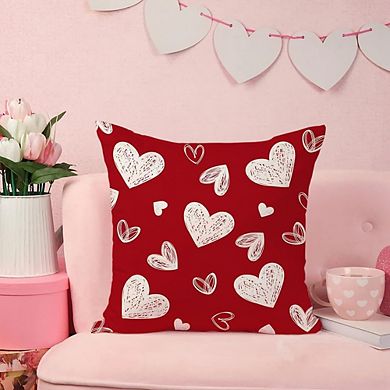 Valentine’s Day Pillow Covers 18x18 Set of 2 White with Red Hearts Decor