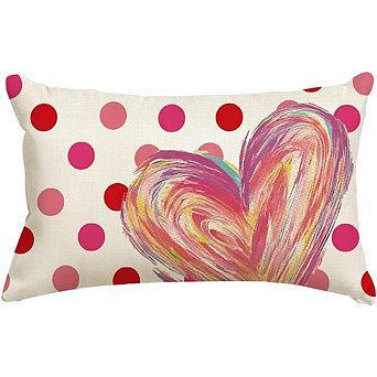 Valentines Pillow Cover 12x20 Inch Pink Polka Dot Heart Lumbar Case for Couch