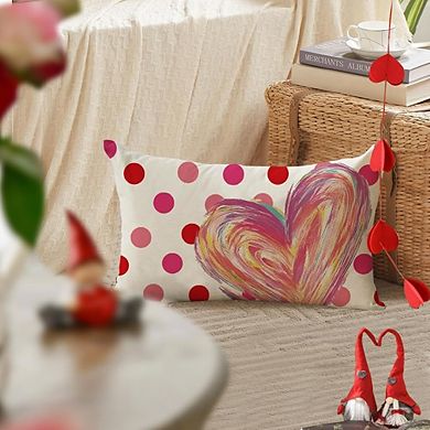Valentines Pillow Cover 12x20 Inch Pink Polka Dot Heart Lumbar Case for Couch
