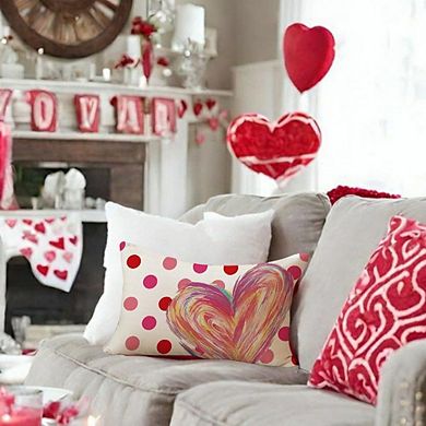 Valentines Pillow Cover 12x20 Inch Pink Polka Dot Heart Lumbar Case for Couch