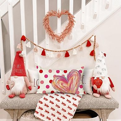 Valentines Pillow Cover 12x20 Inch Pink Polka Dot Heart Lumbar Case for Couch