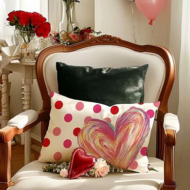 Valentines Pillow Cover 12x20 Inch Pink Polka Dot Heart Lumbar Case for Couch